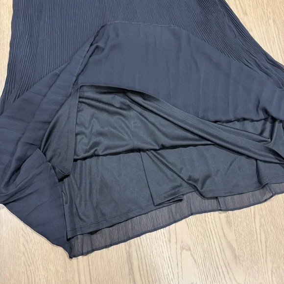 Nine West Pleated Chiffon V Neck Sleeveless Dress Lined Flowy XL Goth Flapper - Picture 10 of 13